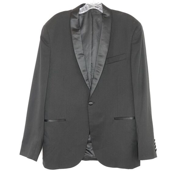 Kenneth Cole Reaction Black on Black Check One Button Tuxedo Blazer Size 40R - Picture 1 of 13